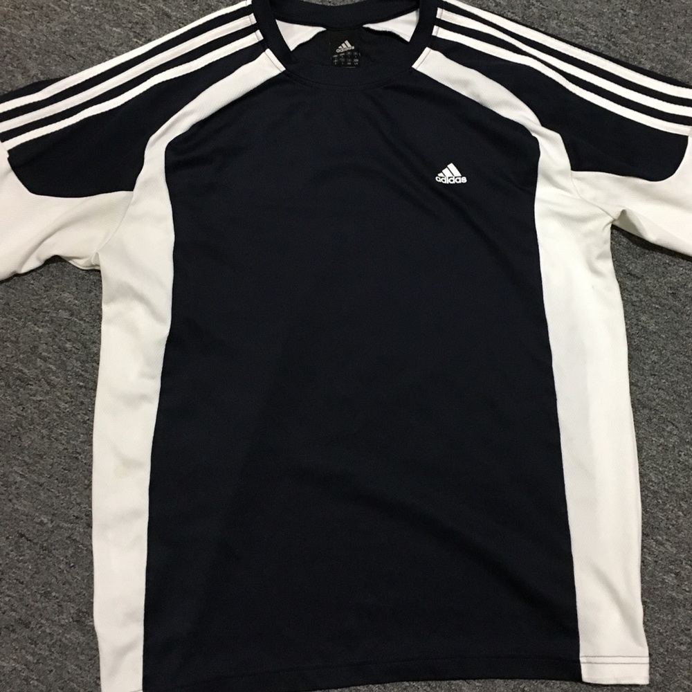 White and Navy Blue ADIDAS Soccer Shirt